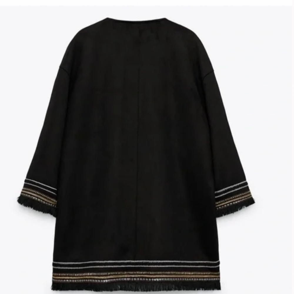 ZARA NWT Faux Suede Fringe Embroidered Open Front Jacket Boho Western XXL - Picture 12 of 13